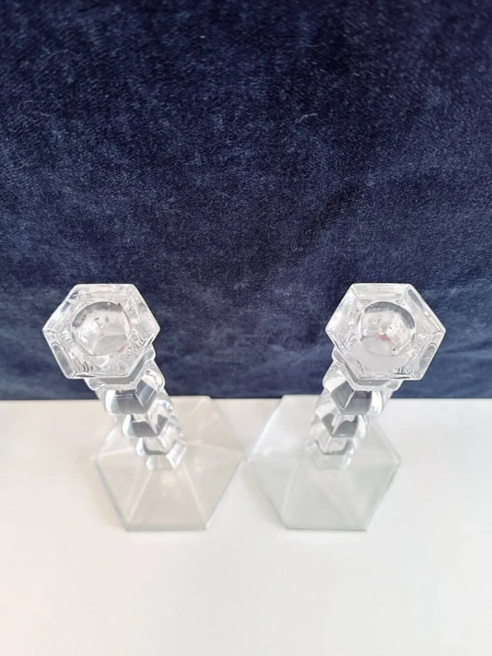 PAIR OF VAL ST. LAMBERT CRYSTAL BERLAYMONT CANDLESTICKS BELGIUM
